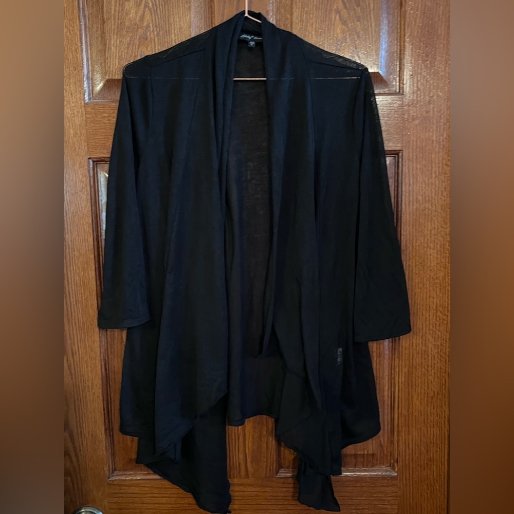 Slinky Brand Small Black Open  Thin Cardigan Shark Bite Dual Front Panels